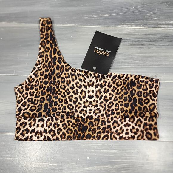 Naked Wardrobe Swim Bikini Top Leopard Print One Shoulder Medium - Picture 2 of 6